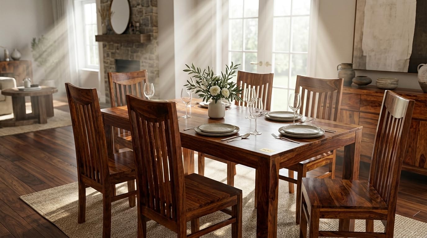 NR Nobel Root Solid Sheesham Wood Dining Table Set | Wooden Dining Table with Chairs | 6 Seater Dining Set for Home, Kitchen & Dining Room | 1 Year Warranty (6 Seater)-image-47