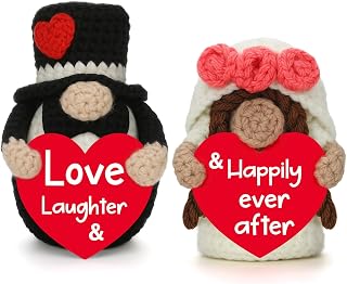 YEUYUQIU Unique Wedding Gifts for Couple - Handmade Crochet Mr and Mrs Gnomes, Engagement Bridal Shower Presents for Bride, Just Married Love Laughter & Happily Ever After
