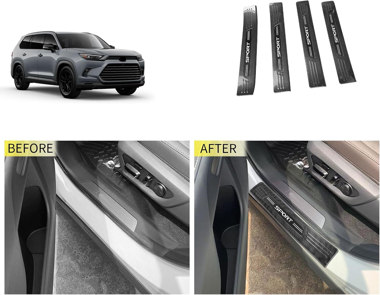Entry Guards Cover Compatible with Toyota New Grand Highlander 2024 2025 2026 Outside Door Sills Guard Sills Protector Trim Interior Car Accessories Stainless Steel 4PC(Carbon Fiber Style)