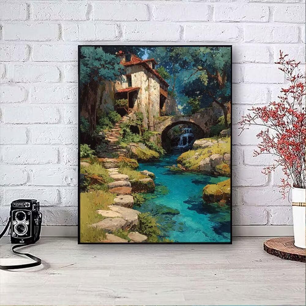 Krajobrazy Rzeki I Lasy Diamentowe Malowanie Dorosłych Zestawy, 5D Okrągłe Diamenty Malarstwo Dzieci Malarstwo, Diamant Art Haft Cross Stitch Obrazy, Mozaika Sztuka Do Dekoracji Ściany 70x90cm hJ8388