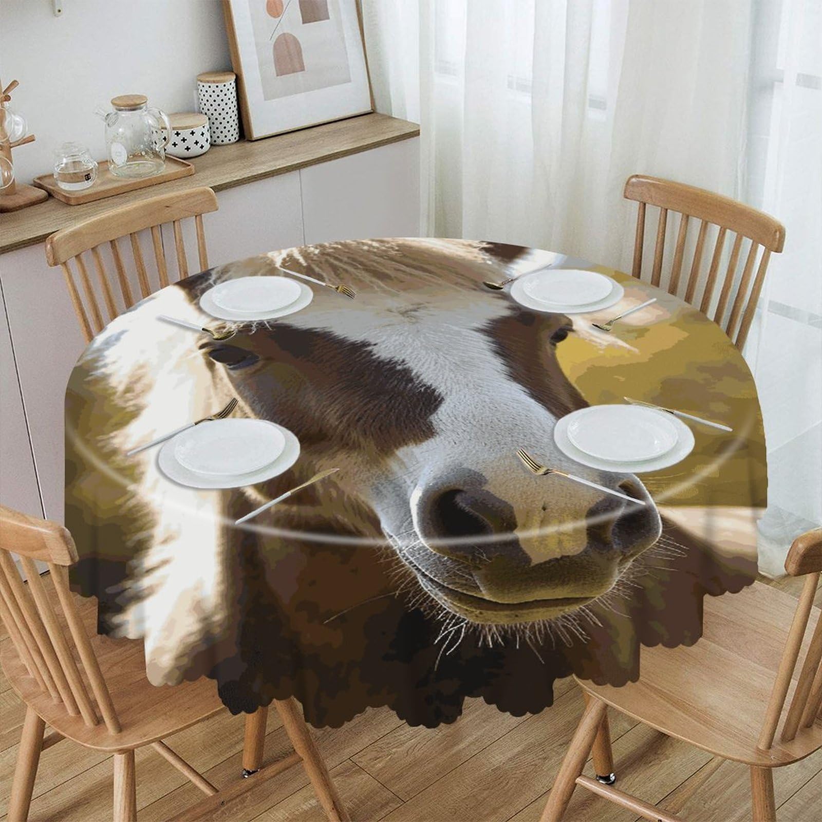 VstaDank Animal Pony Horse Round Tablecloth 60 Inch Easy to Clean Circle Table Cover Thick Decorative Round Polyester Table Cloth for Dining Kitchen Party Farmhouse Outdoor