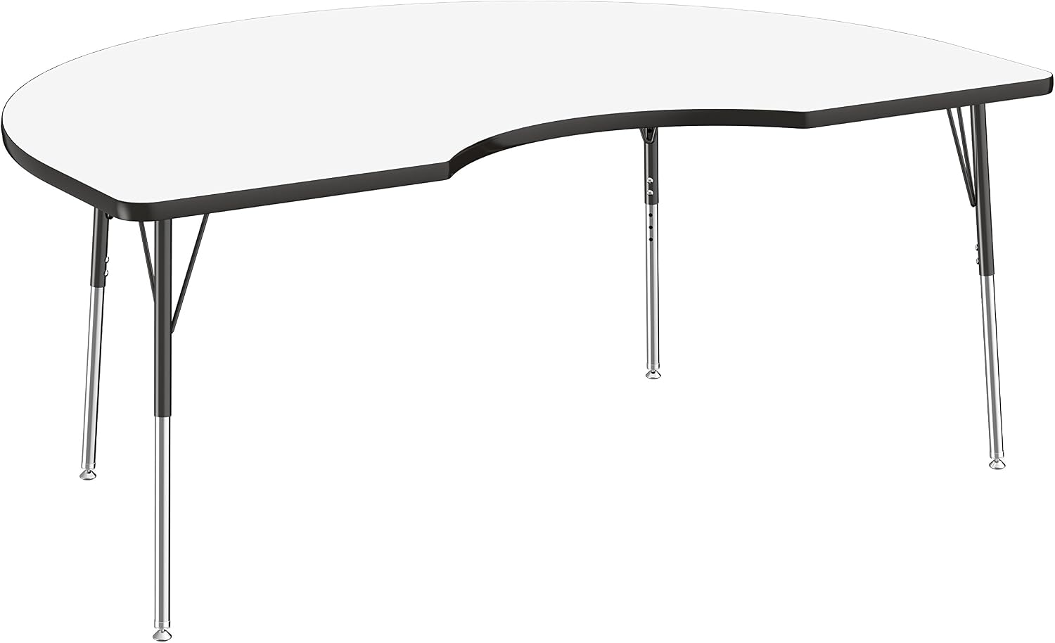 FDP Dry-Erase Kidney Activity School and Office Table (48 x 72 inch), Standard Legs with Swivel Glides for Collaborative Spaces, Adjustable Height 19-30 inches - Whiteboard Top and Black Edge
