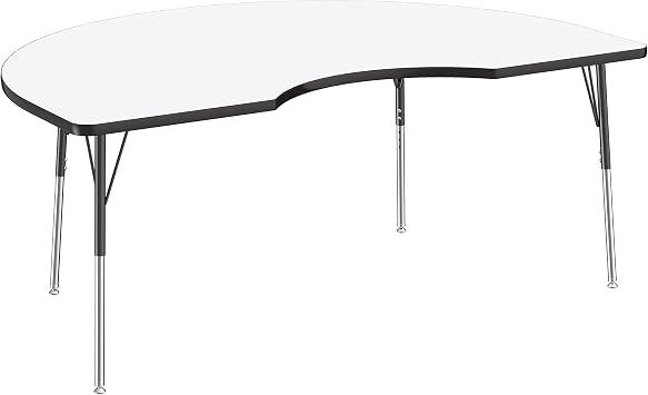 FDP Dry-Erase Kidney Activity School and Office Table 48 x 72 inch, Standard Legs with Swivel Glides for Collaborative Spaces, Adjustable Height 19-30 inches - Whiteboard Top and Black Edge