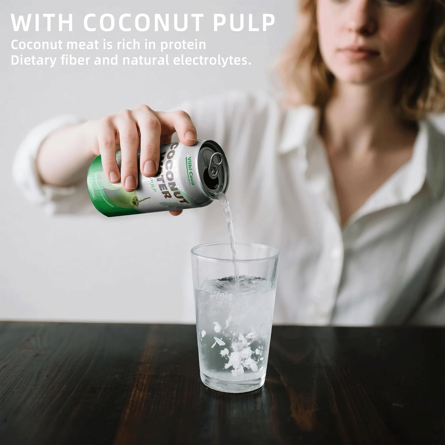 VIIBI Coconut Water with Pulp, Low Calorie All-Natural Drink with Electrolytes, NO added Sugar, Smart Alternative to Coffee, Soda, and Sports Drinks - Gluten Free, 11 Fl Oz (Pack of 24 Cans)
