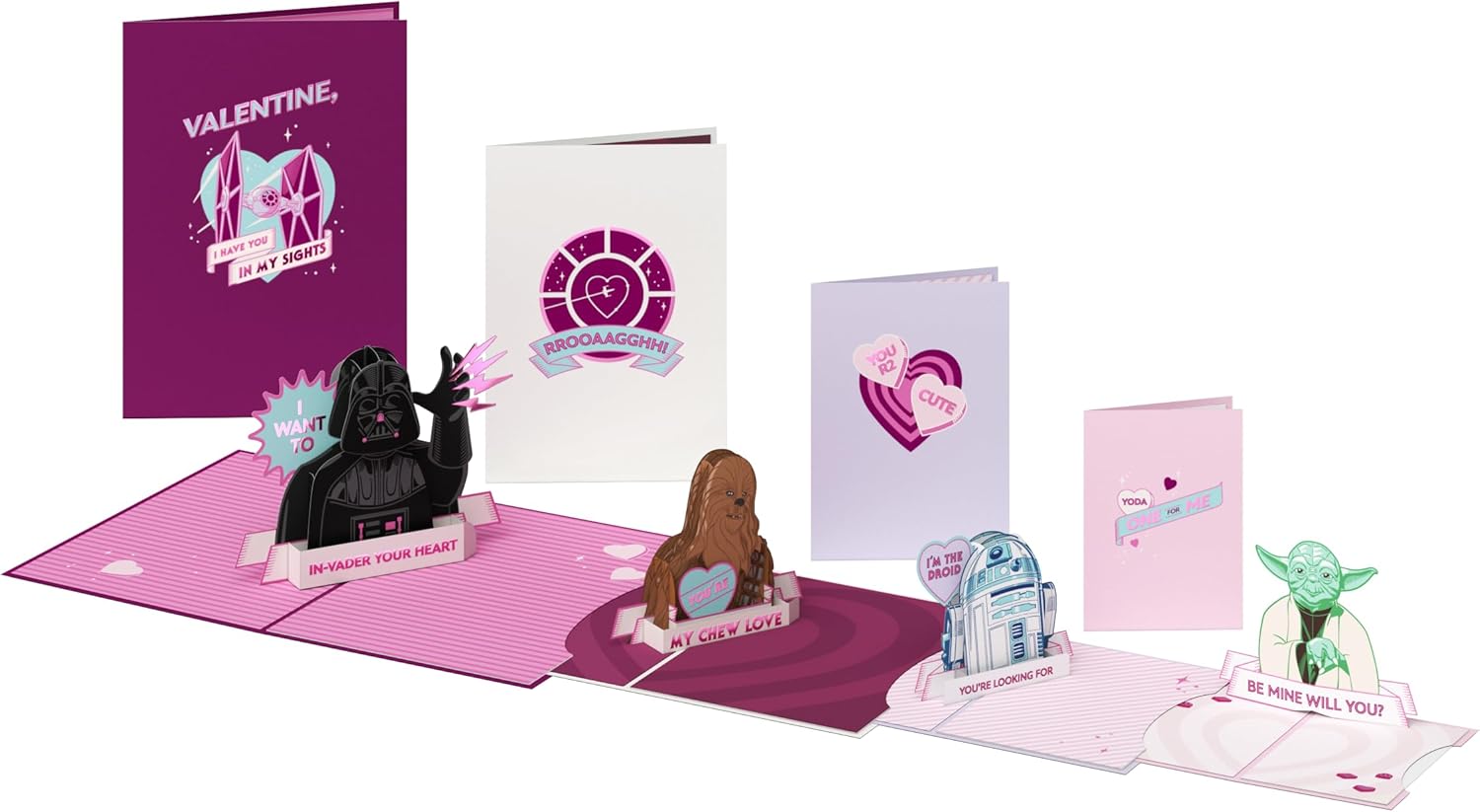 Lovepop Valentine Pop-Up Card for Her and Him - 4 pcs Star Wars 3D Greeting Cards for Boys, Girls, Men, Women - 5" x 7" Nesting Card - Blank Note Card & Envelope Included