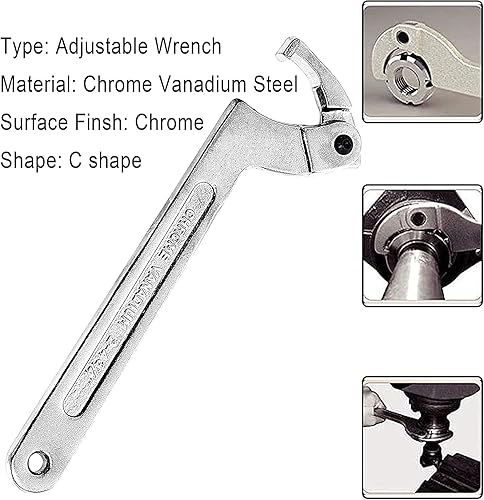 Miniatura 5 de Utoolmart Herramienta de llave C, 34-2 pulgadas (0.748-2.008 in) llave de gancho ajustable de cromo vanadio (nariz redonda), 1 unidad