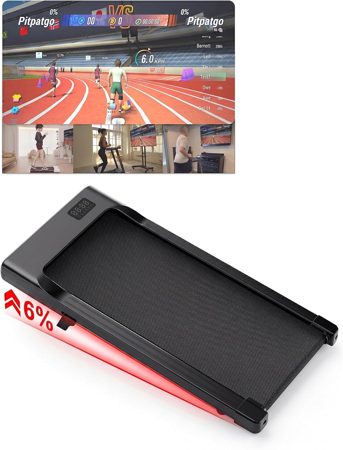 Superun Walking Pad Raceable 6% Incline 2.5HP Under Desk Treadmill 136KG Capacity 6/ 12KM/H Foldable Treadmill with HIIT & MIIT Programs APP Control Portable Walking Machine for Home