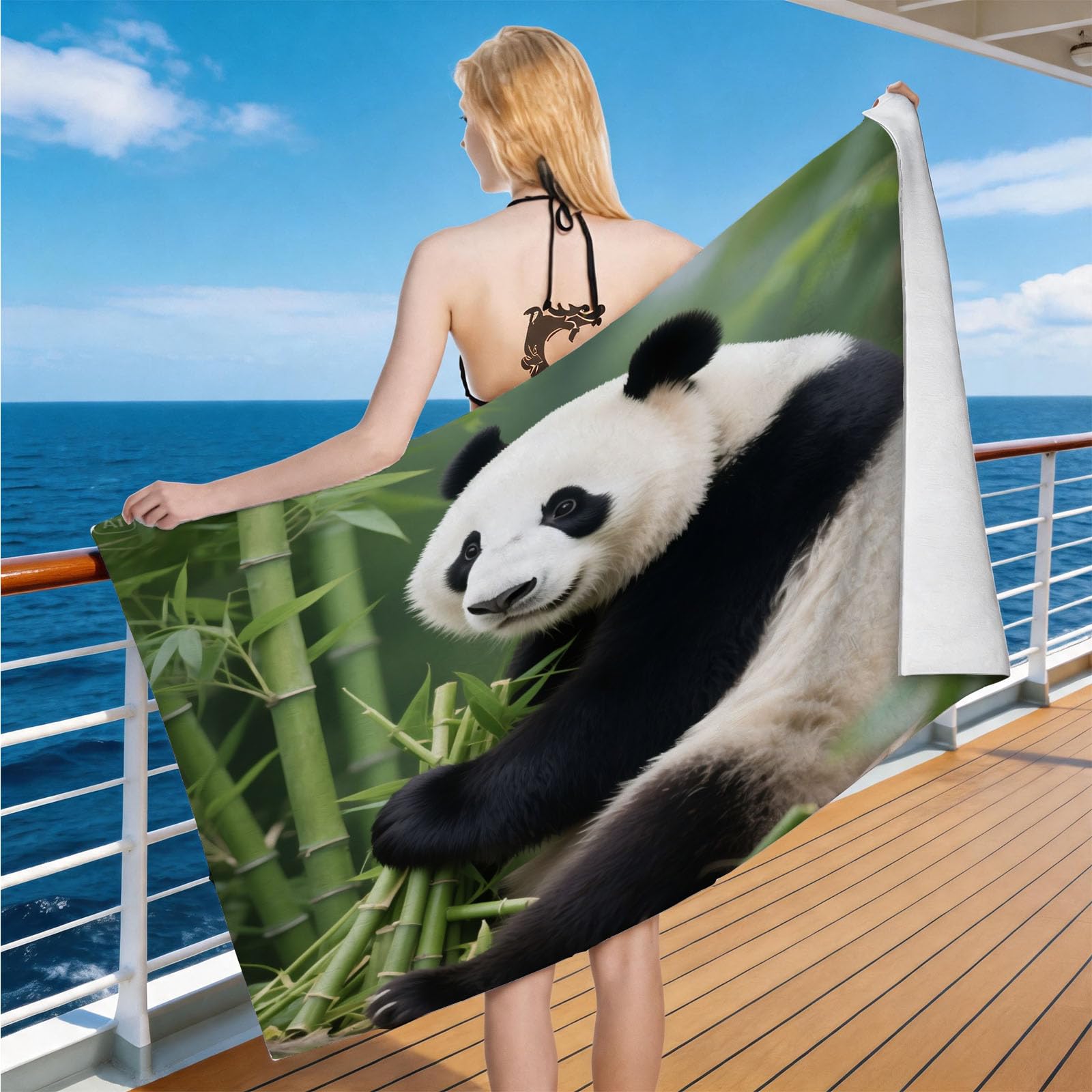 Hongduo Microfiber Quick Dry Beach Towel Bamboo Forest Panda, 3D Cute Lovely Beach Towels Absorbent Fast Drying Bath Towels, Travel Camping Gym Swimming Bathroom (100x200cm)