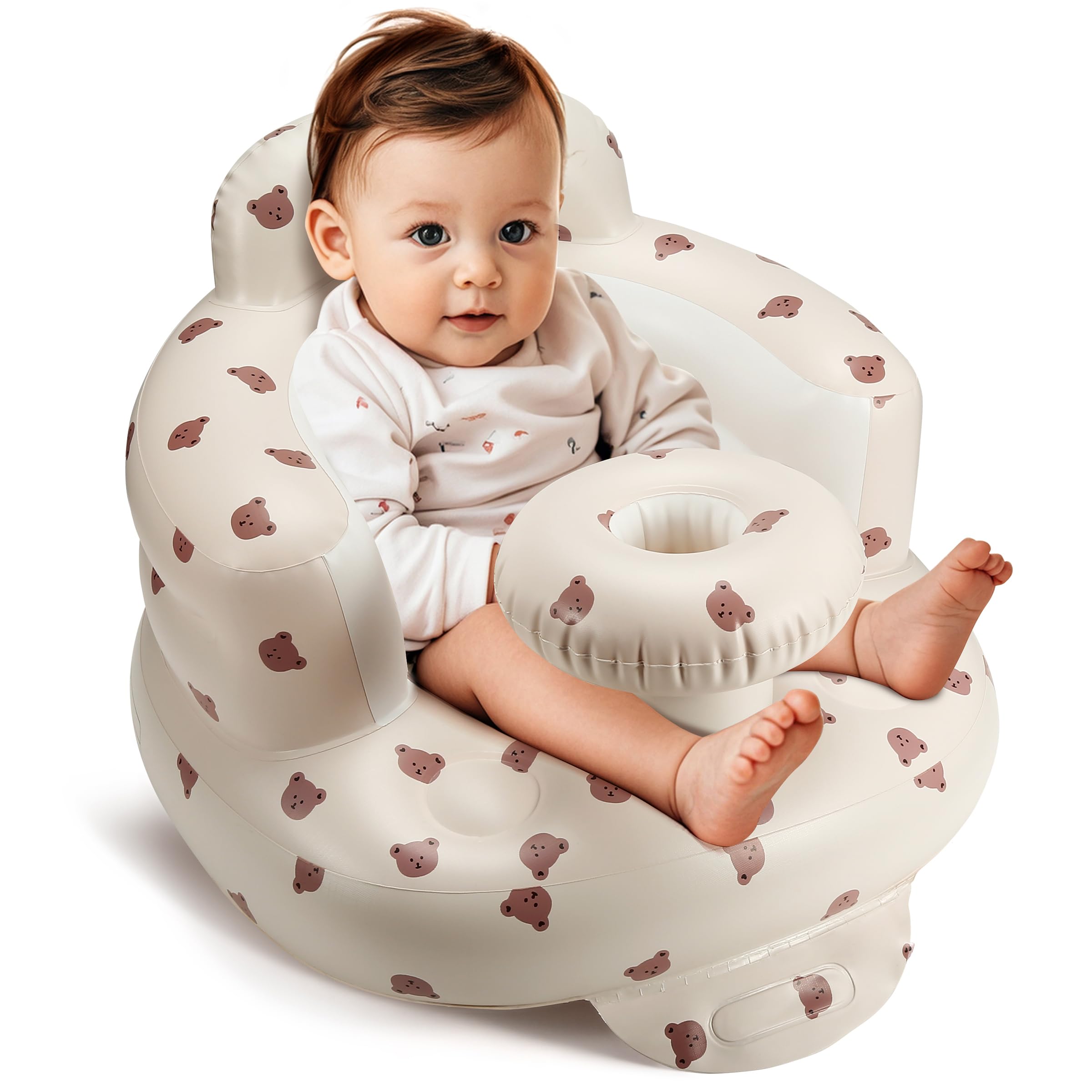 Inflatable Baby Seat for 4-36 Months, Back Support, Built-in Air Pump, Learning to Sit, Blow Up Floor Seat with Tray