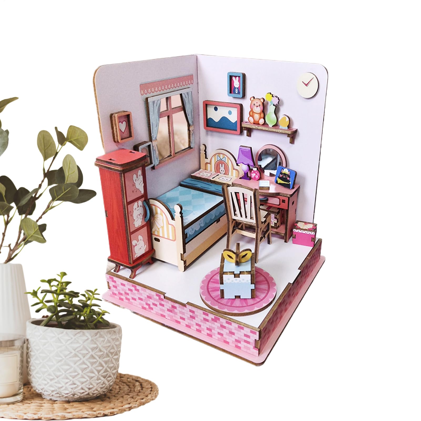 Kit de construction de maison miniature : puzzle en bois 3D DIY de chambre à assembler - 8