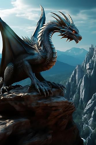 Miniatura 1 de yvkew Arte de diamantes 5D para adultos, juego de pintura de diamantes psicodélicos de dragón en roca, kit de pintura de gemas de taladro completo,