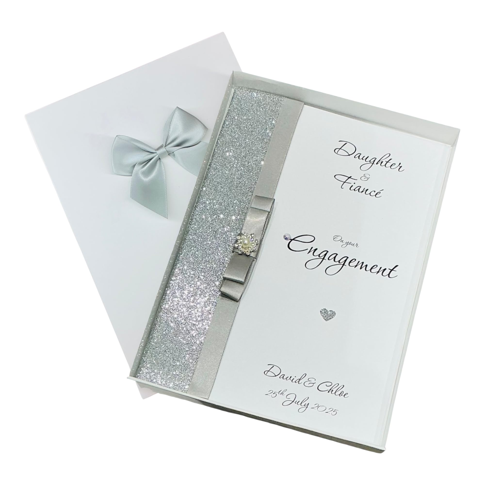 Daughter & Fiancé Engagement Card Greeting Card, Personalised Gift for Daughter & Fiancé Congratulations - Various Designs (Luxury Bow (ENG))