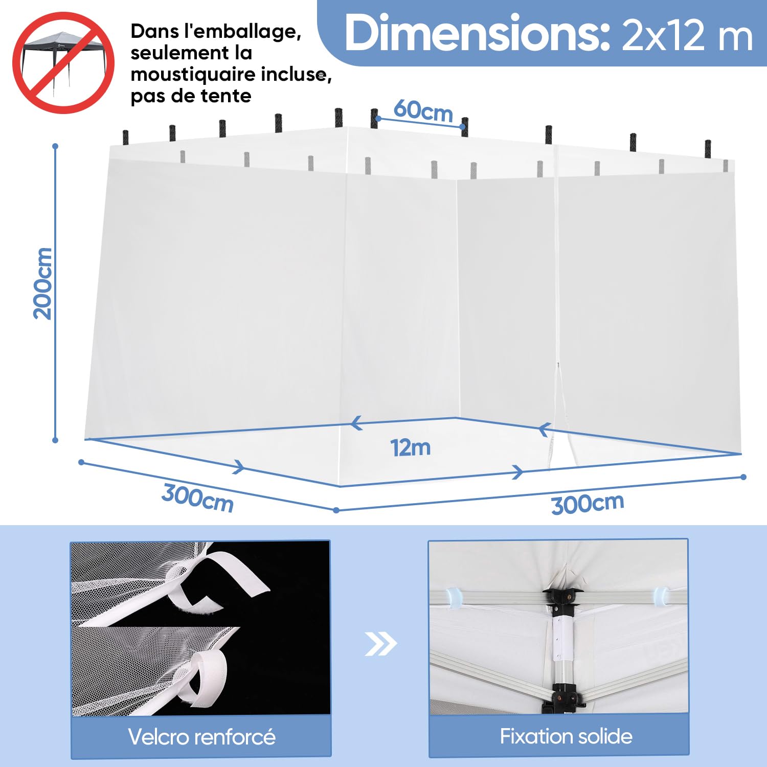 Sekey Moustiquaire pour Gazebo, Protection Moustiques Insectes pour 3x3 Pavillon, avec Fermeture à Glissière Attaches Klettband, Blanc