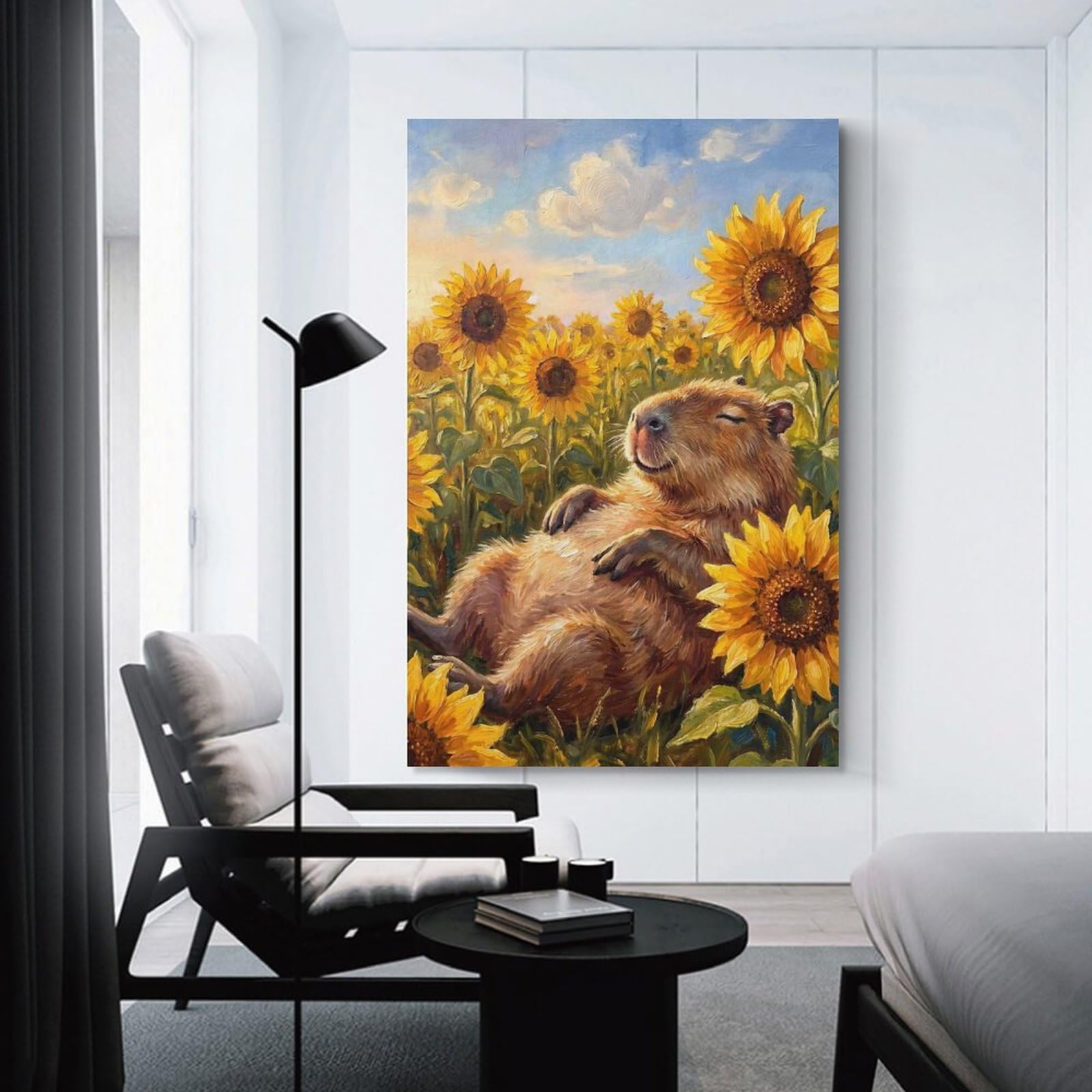 Junmoney Capybara Sunflower Canvas Art Print 12x18inch(30x45cm), for New Homes, Bedrooms Or Workspaces, Gift Idea for Housewarming And Birthdays