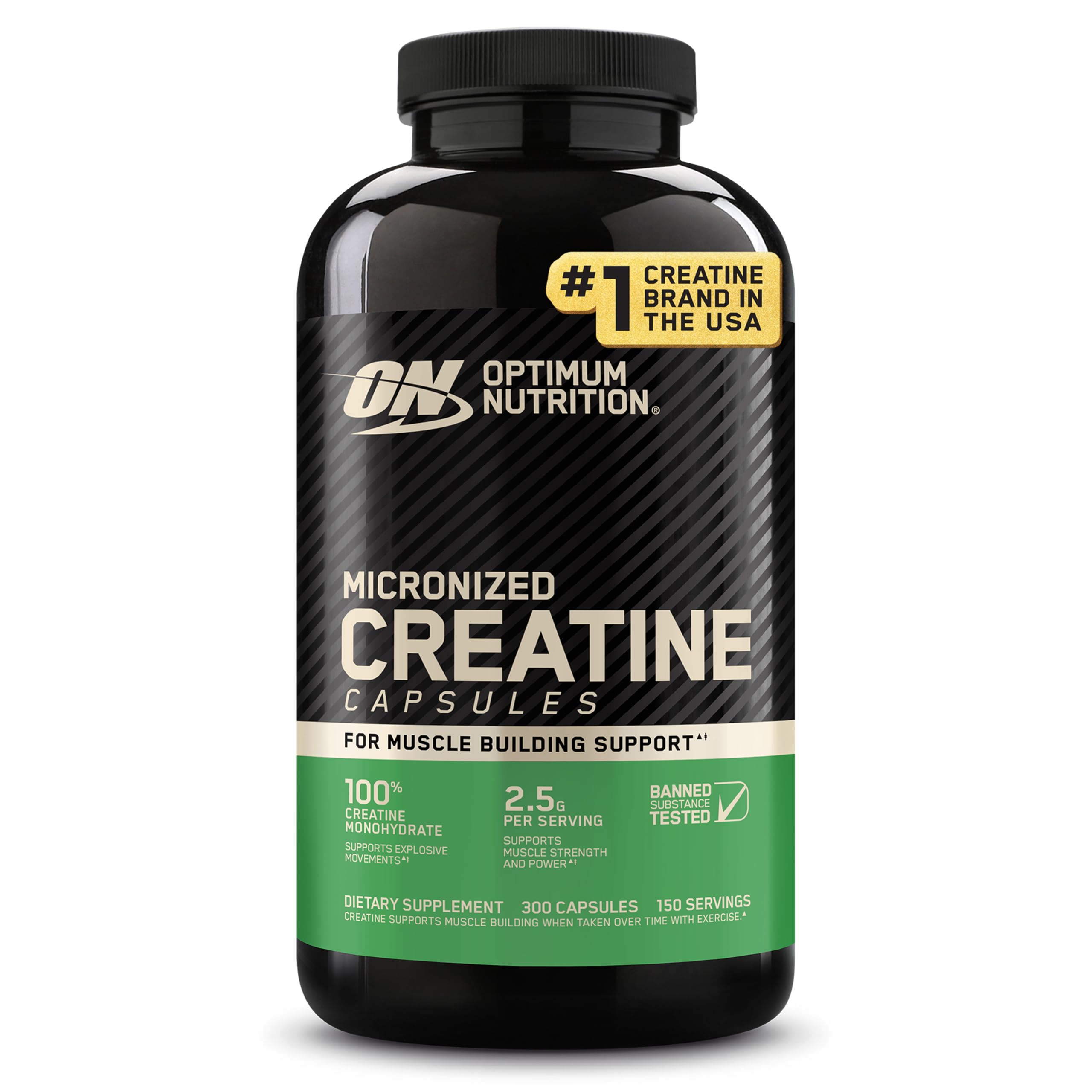 Optimum Nutrition Micronized Creatine Monohydrate Capsules, 300 Ct Unflavored 300 Count (Pack of 1)
