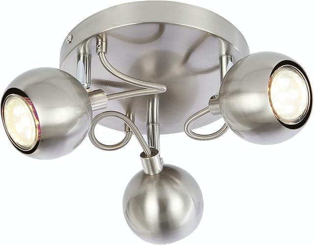 UKEW Modern 3 Way Ceiling Light - Satin GU10 LED Spotlight with Adjustable Round Ball Heads - Light Fixture for Bedroom Kitchen Restaurants