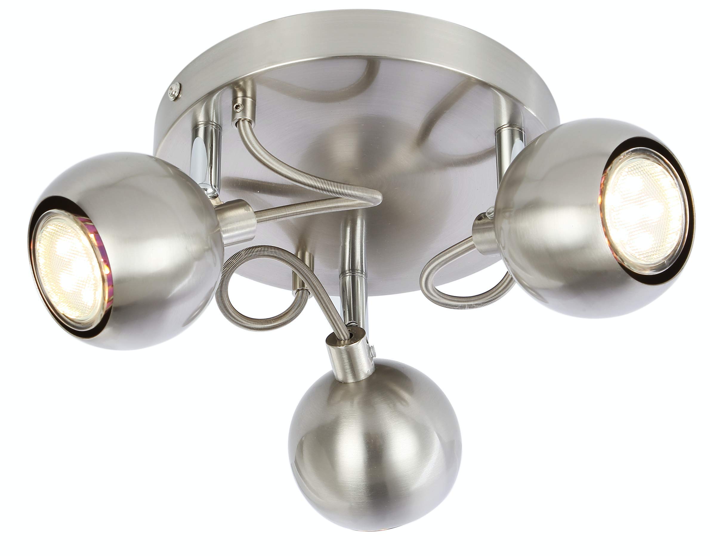 Ukew Satin Modern 3 Way Ceiling Light - Gu10 Led Spotlight With Adjustable Round Ball Heads - Light Fixture For Bedroom Kitchen Restaurants
