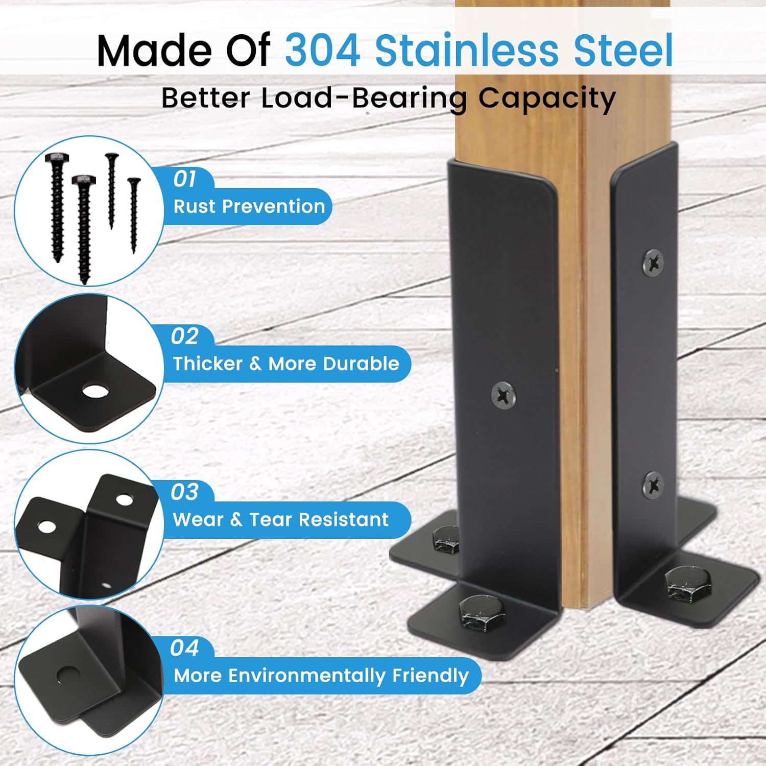 8 pcs Adjustable Deck Post Anchor Base Brackets - Fit 1.5x1.5, 2x2, 2x4, 4x4 Posts - Wood Fence Pergola Kit, Heavy Duty Half Column Black Support Base for Deck Railing