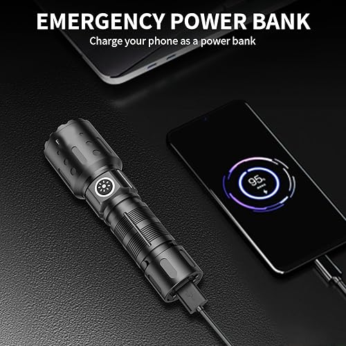 Miniatura 6 de Linterna superbrillante y recargable  Luces de flash de alta potencia, función de memoria, 6 modos, IPX5 impermeable  Luz LED compacta para