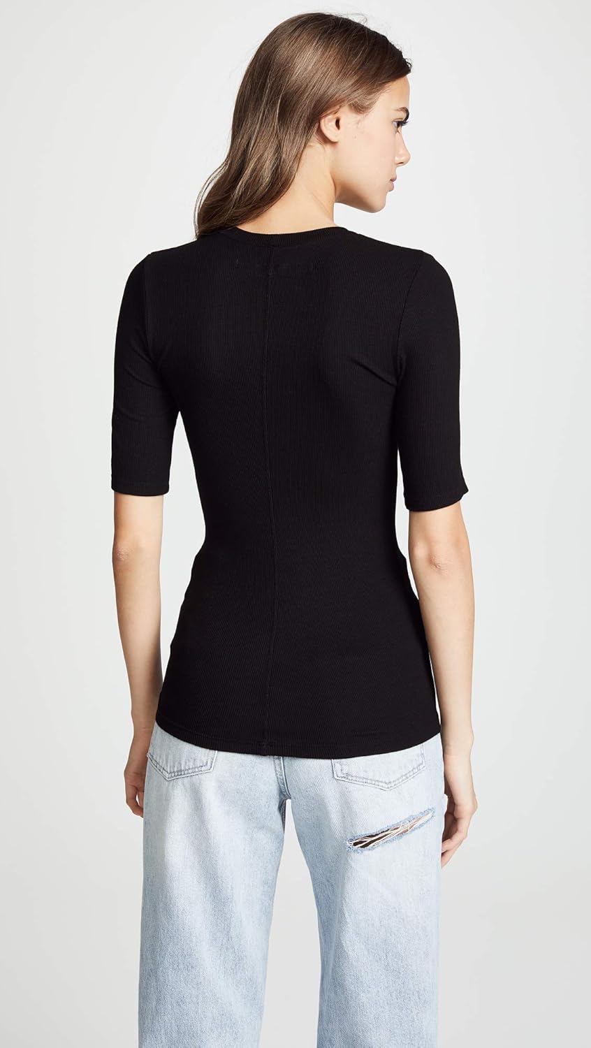 Enza Costa Womens Rib Fitted Half Sleeve Crew Neck Top - Image 3