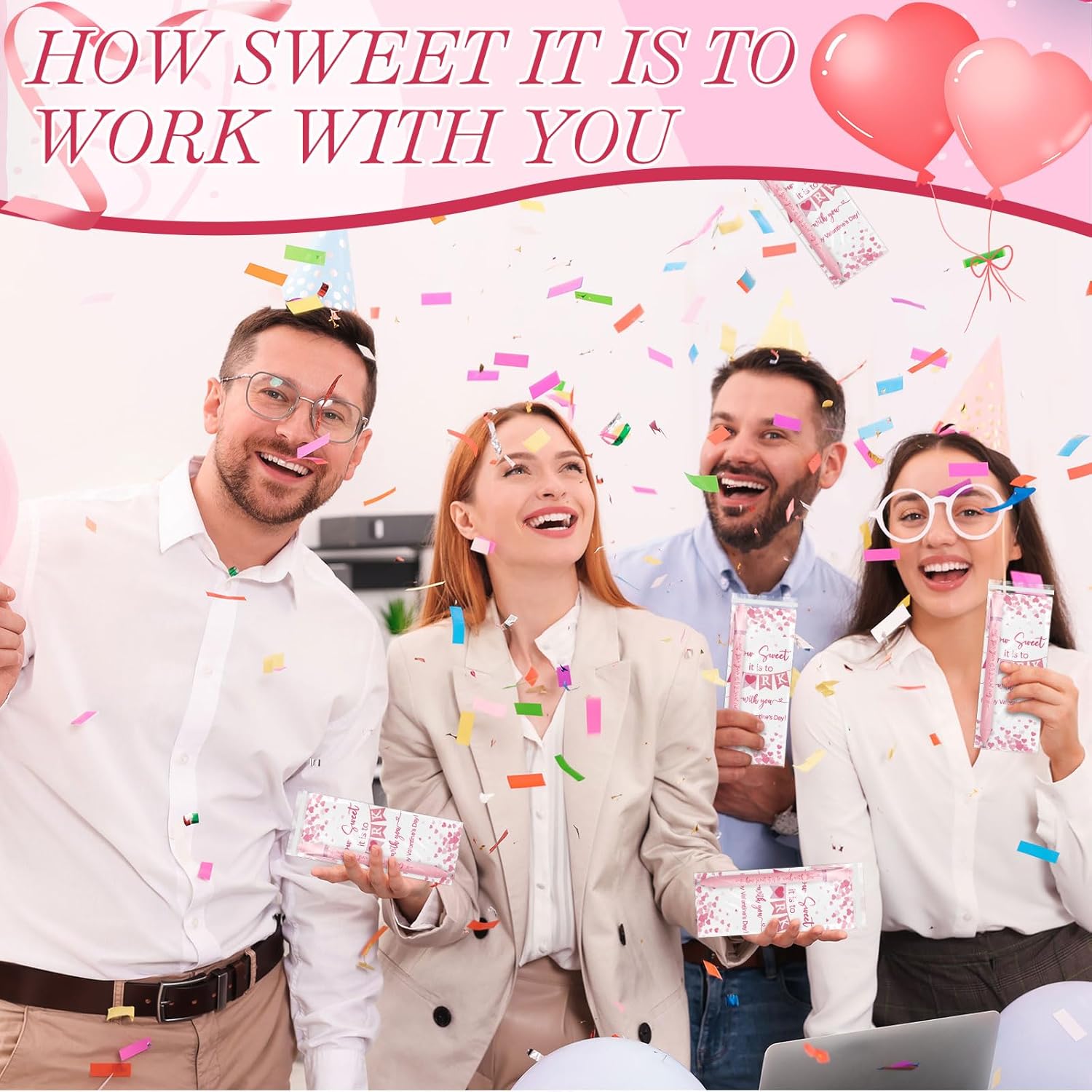 Resurhang 50 Set Valentines Appreciation Gifts for Employees Bulk with Greeting Cards Team Gift Ballpoint Pen Thank You Greeting Cards Valentine Party Favors for Coworker Colleague Teacher Nurse