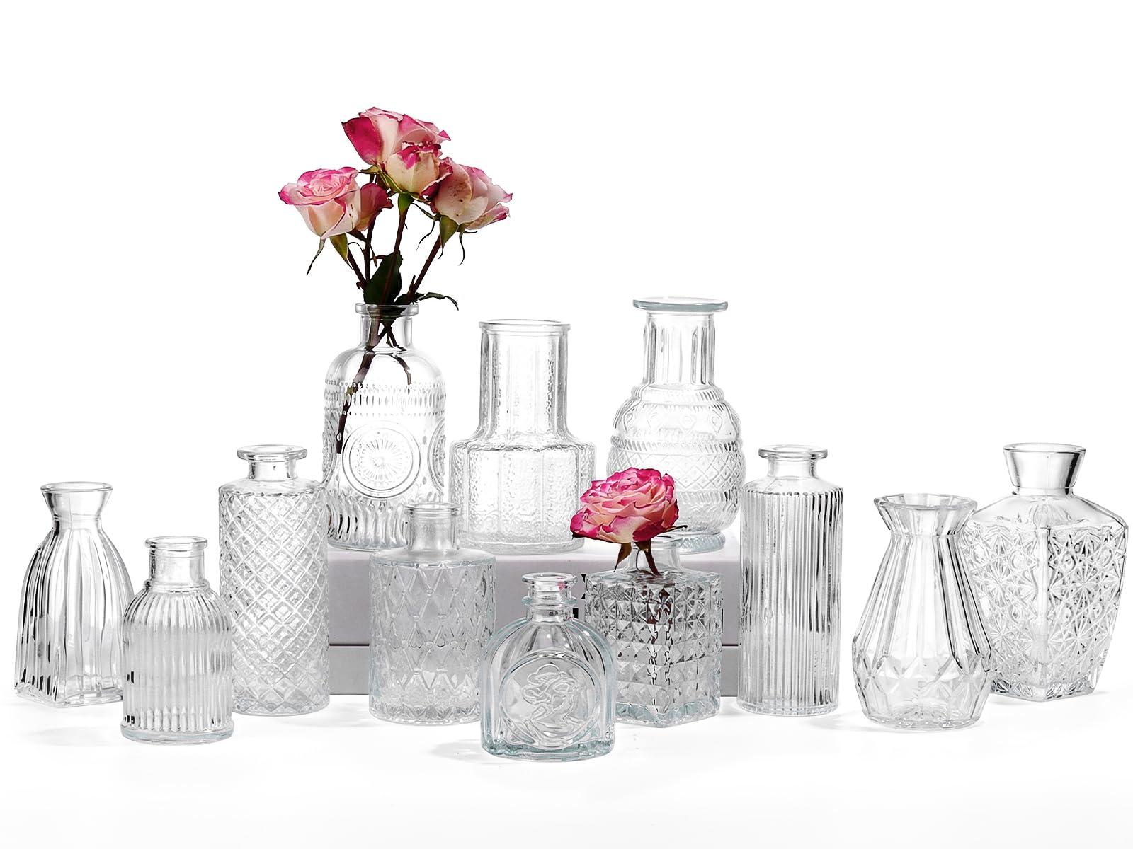 Photo 1 of 12 Pcs Glass Bud Vase Set, Small Glass Vases for Flowers, Mini Clear Bud Vases for Centerpieces, Wedding, Home, Office and Table Decoration, Clear