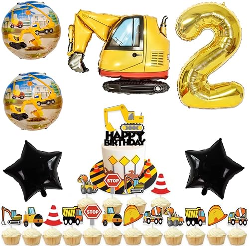 Miniatura 5 de Kawailay Globos de construcción para fiesta de 2 cumpleaños, globos de construcción para decoración de cumpleaños de 2 años, globo de aluminio de