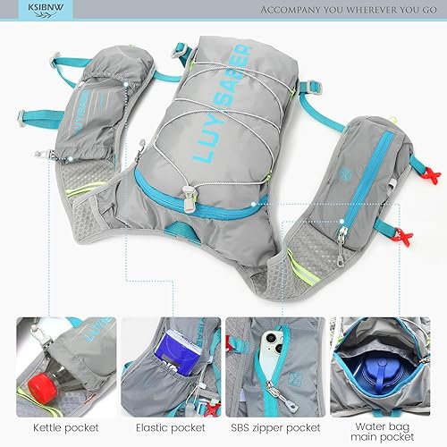 Miniatura 4 de KSIBNW Mochila de hidratación para correr, mochila de hidratación ligera con vejiga de agua de 1.5 L, transpirable y resistente al sudor, mochila