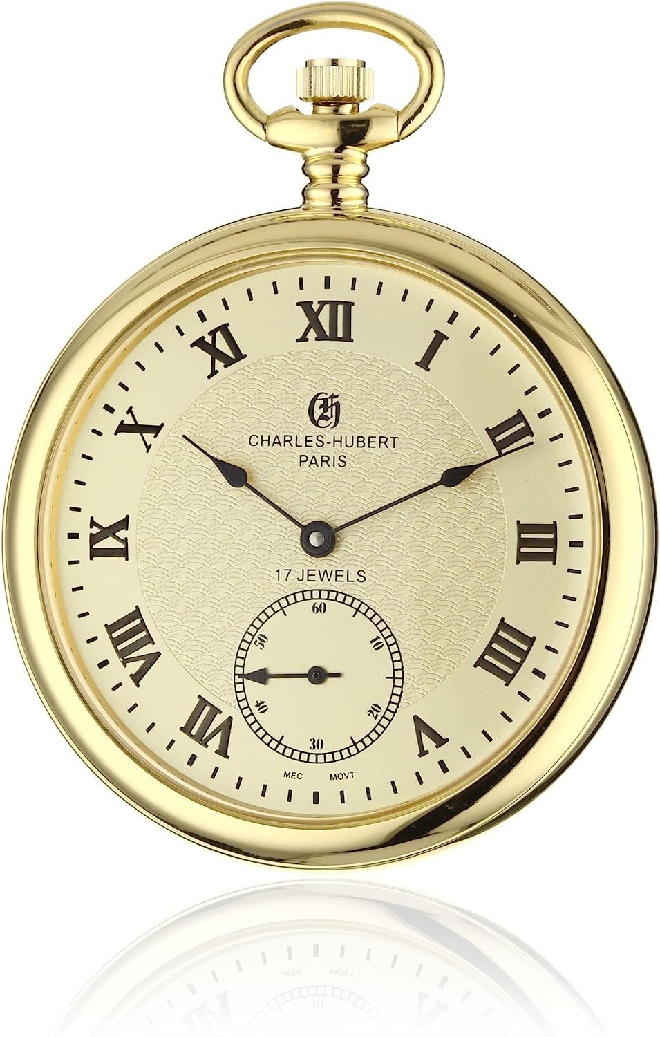 Charles Hubert 3912-G Men's Pocket Watch, Mechanical Hand Winding, Small Seconds, Gold