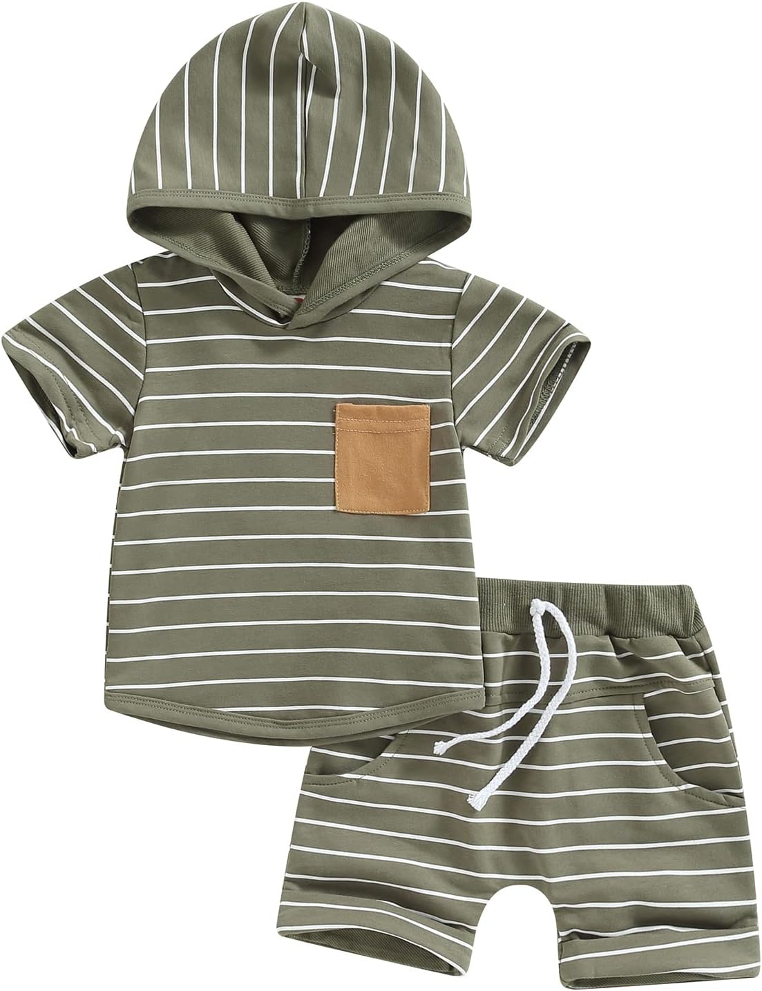 FunurHoomeSummer Toddler Baby Boys Outfits Short Sleeve Hooded T Shirt Tops Drawstring Short Pants 2pcs Clothes Set