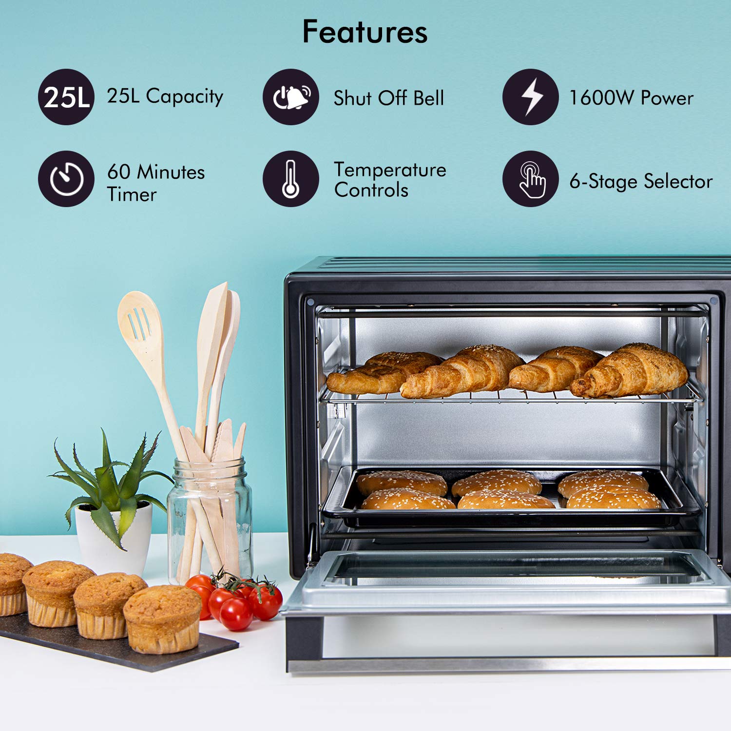 Buy Geepas 25L Mini Oven and Grill 1600W Electric Oven with Rotisserie & 60 Minutes Timer 6
