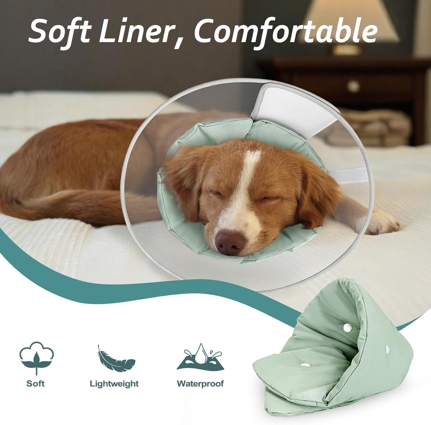 Dog Cone Collar with Snap-on Detachable Soft Liner, Lightweight Transparent Elizabethan Alternative to Stop Licking, for Spay Neuter Surgery Recovery, for Medium Large Small Dogs (Green,XL)