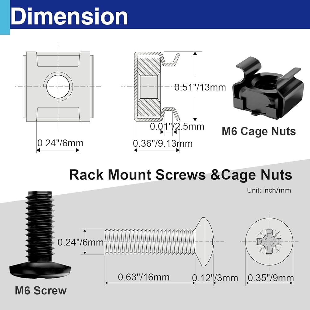 50-Pack M6 x 16mm Rack Mount Kit with Cage Nuts & Screws for Server Racks & Cabinets view 2