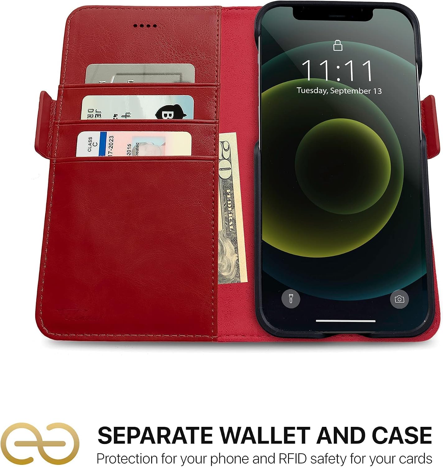 Dreem Bundle: Fibonacci Wallet-Case for iPhone 12 & 12 Pro with Om AirPods 3 Case Cover - Red