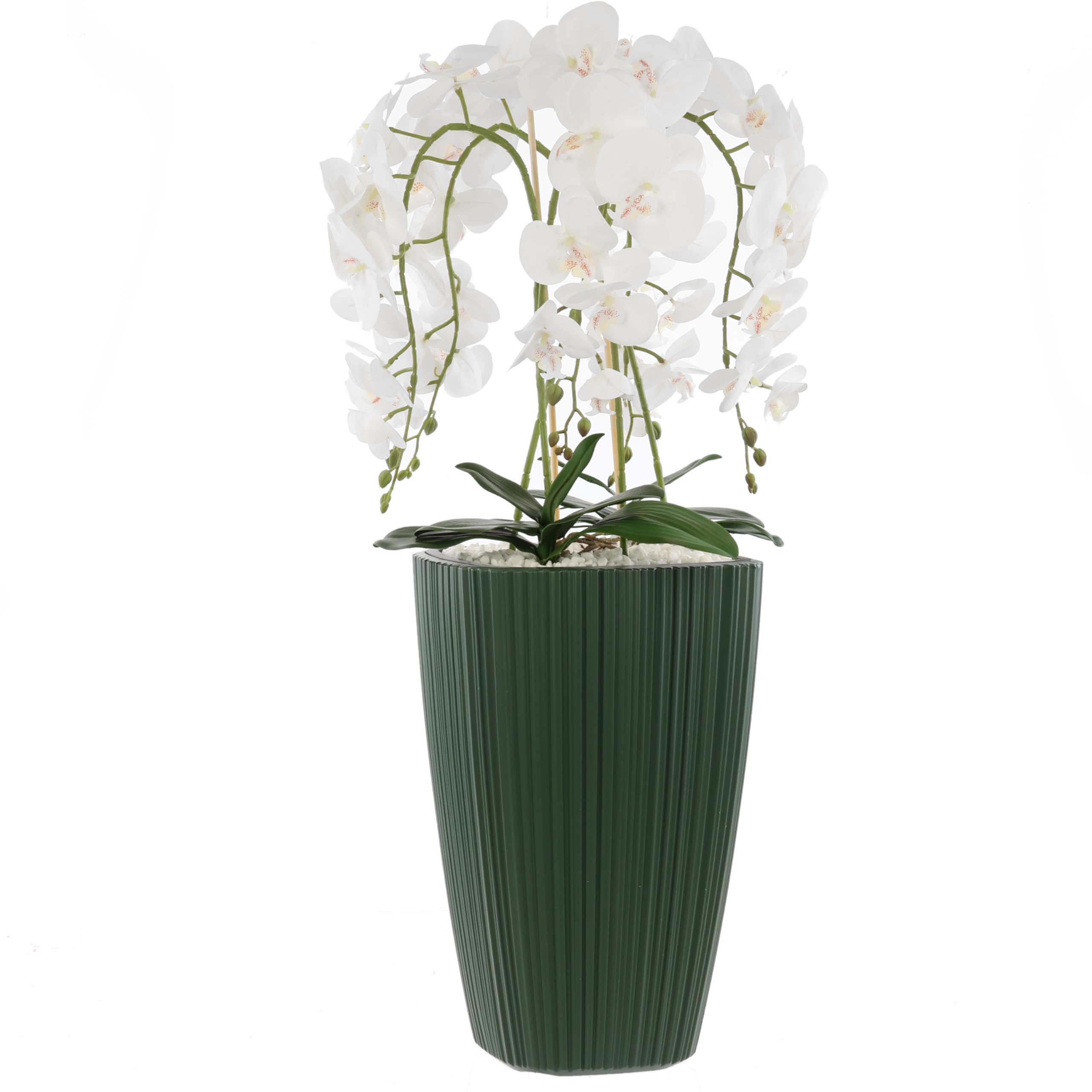 botle Sztuczna orchidea, biała kaskada, bukiet kwiatów w doniczce, zielony, wys. 95 cm, gumowane kwiaty, 5 pędów, dekoracja domu, biura, piękna, stylowa