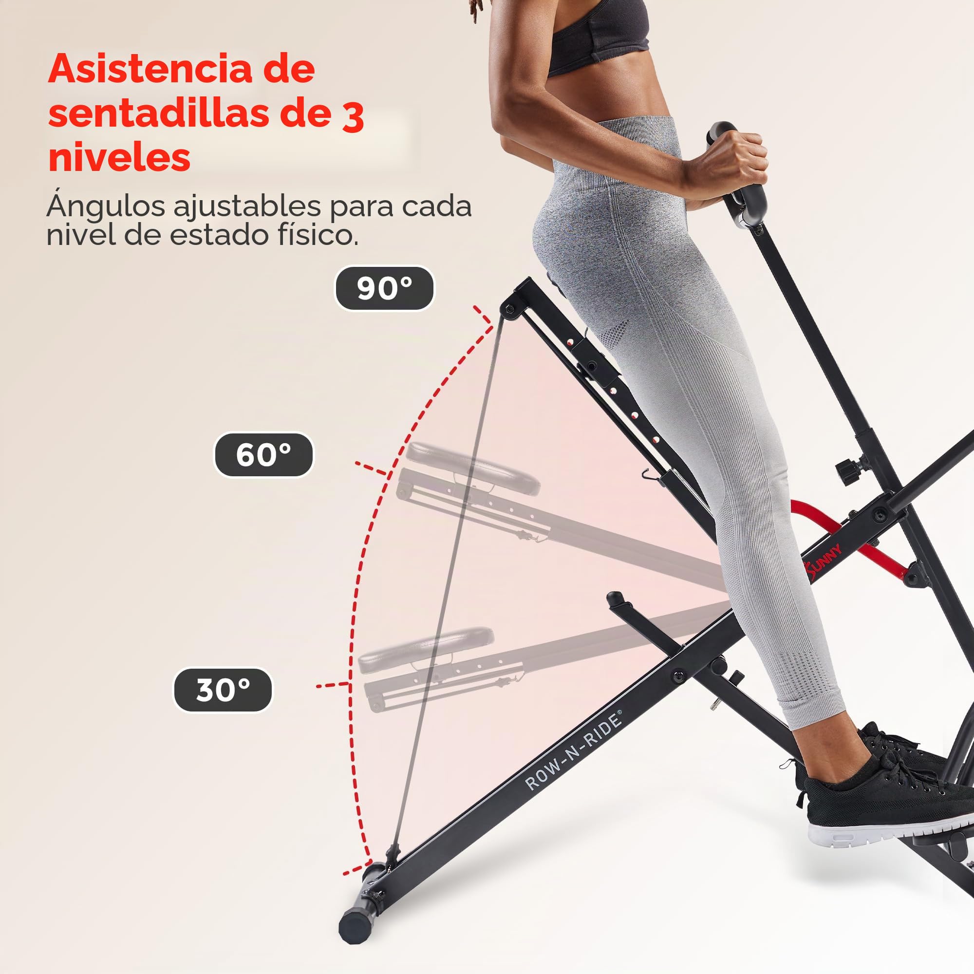 Sunny Health & Fitness Smart Row-N-Ride Squat Machine Entrenador Plegable, Entrenamiento Completo para Glúteos, Cuádriceps y Core, Bandas de Resistencia Ajustables, Bluetooth y App SunnyFit Gratuita