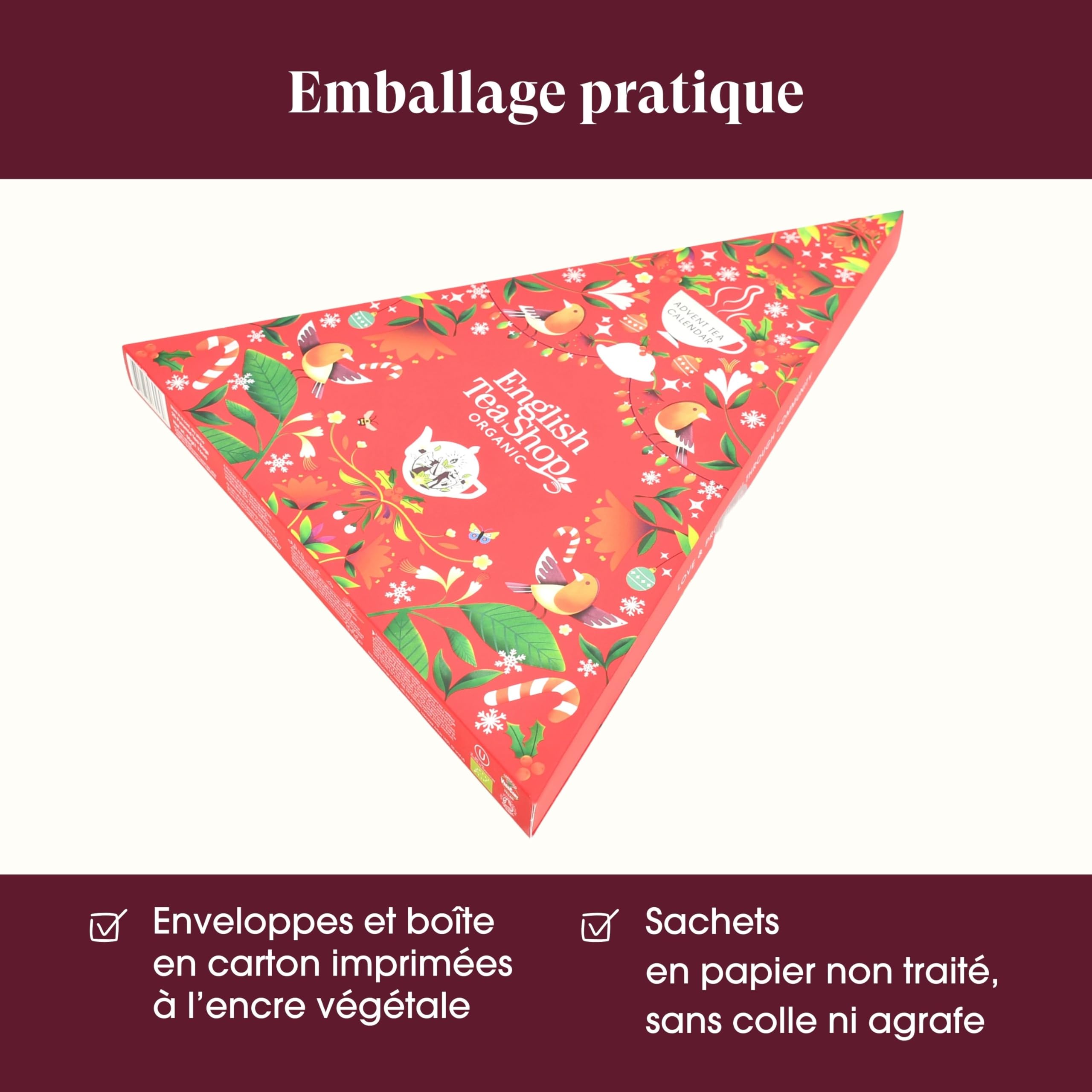 English Tea Shop - Calendrier de l'Avent Thés & Infusions bio Triangle rouge - 25 sachets de thé et infusions à déguster avant Noël - Idée cadeau Noël femme ou homme