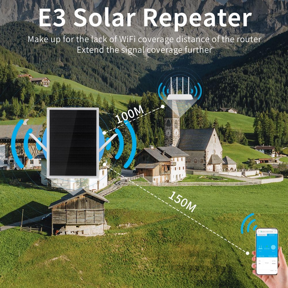 Extensor de Rango WiFi con Energía Solar de 5 V, Repetidor WiFi con Batería 18650 Incorporada, Amplificador Inalámbrico 4G, Enrutador Solar IP66
