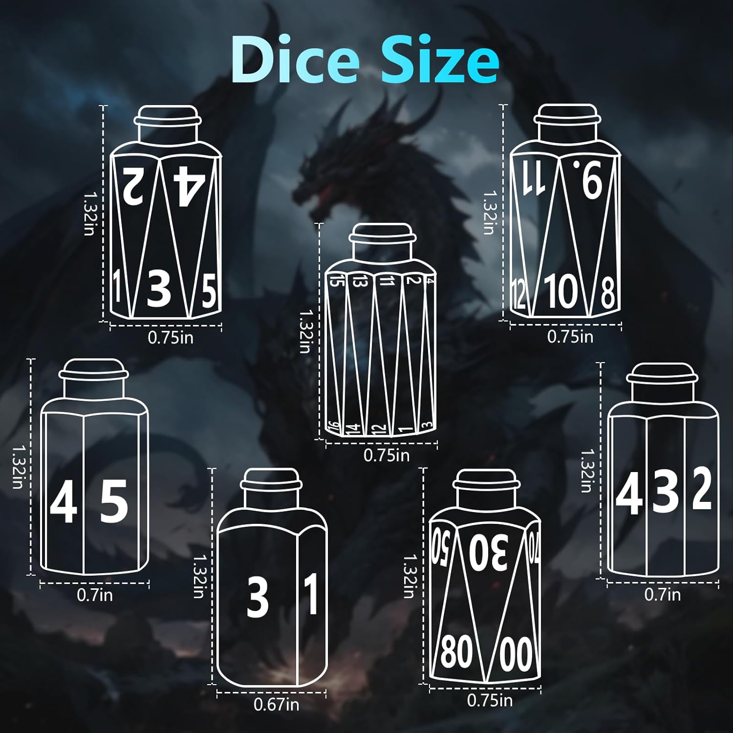 Bottle Shaped Cat Resin Core DND Dice Set for Role Playing Gaming with Box, 7pcs Bottle-Shaped Polyhedral Dice with Cute Cat Style, for TTRPGs Dungeons and Dragons Gifts(Blue-White-Layering)