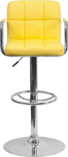 Miniatura 47 de Flash Furniture Taburete de bar de altura ajustable de vinilo acolchado gris contemporáneo con brazos y base cromada Gris,Marrón,Negro