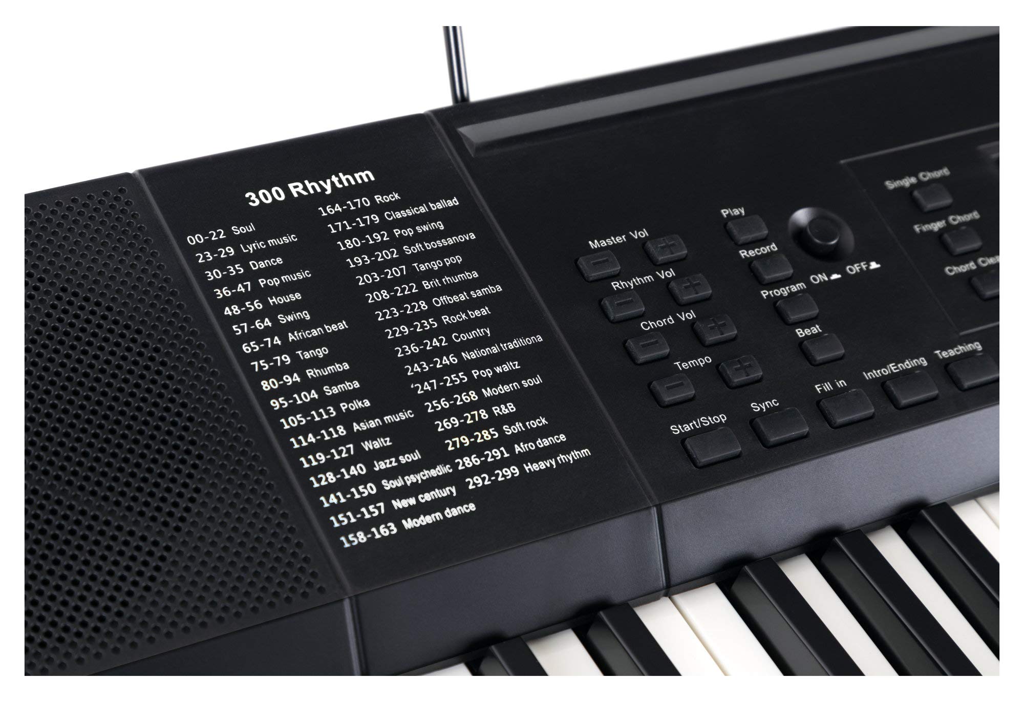 FunKey 61 Edition Nero, 300 suoni, 300 ritmi, 40 brani demo, Metronomo | Sustain, vibrato, double voice, trasposizione, split tastiera, intro/ending, drum, Funzione di registrazione, Uscita cuffie