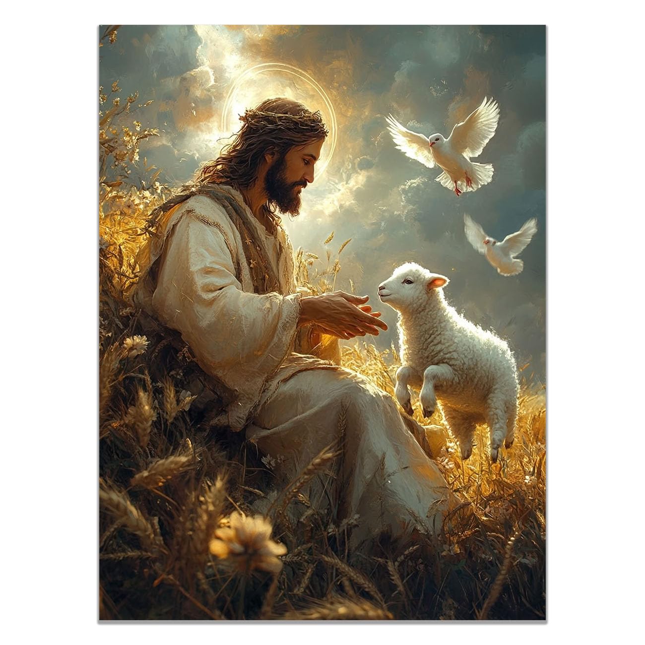 QUSAAOU Christian murals Abstract Jesus Jesus canvas murals Canvas Wall Decor，Suitable for office,living room,bedroom and church decoration(beige)-70x100cm Unframed