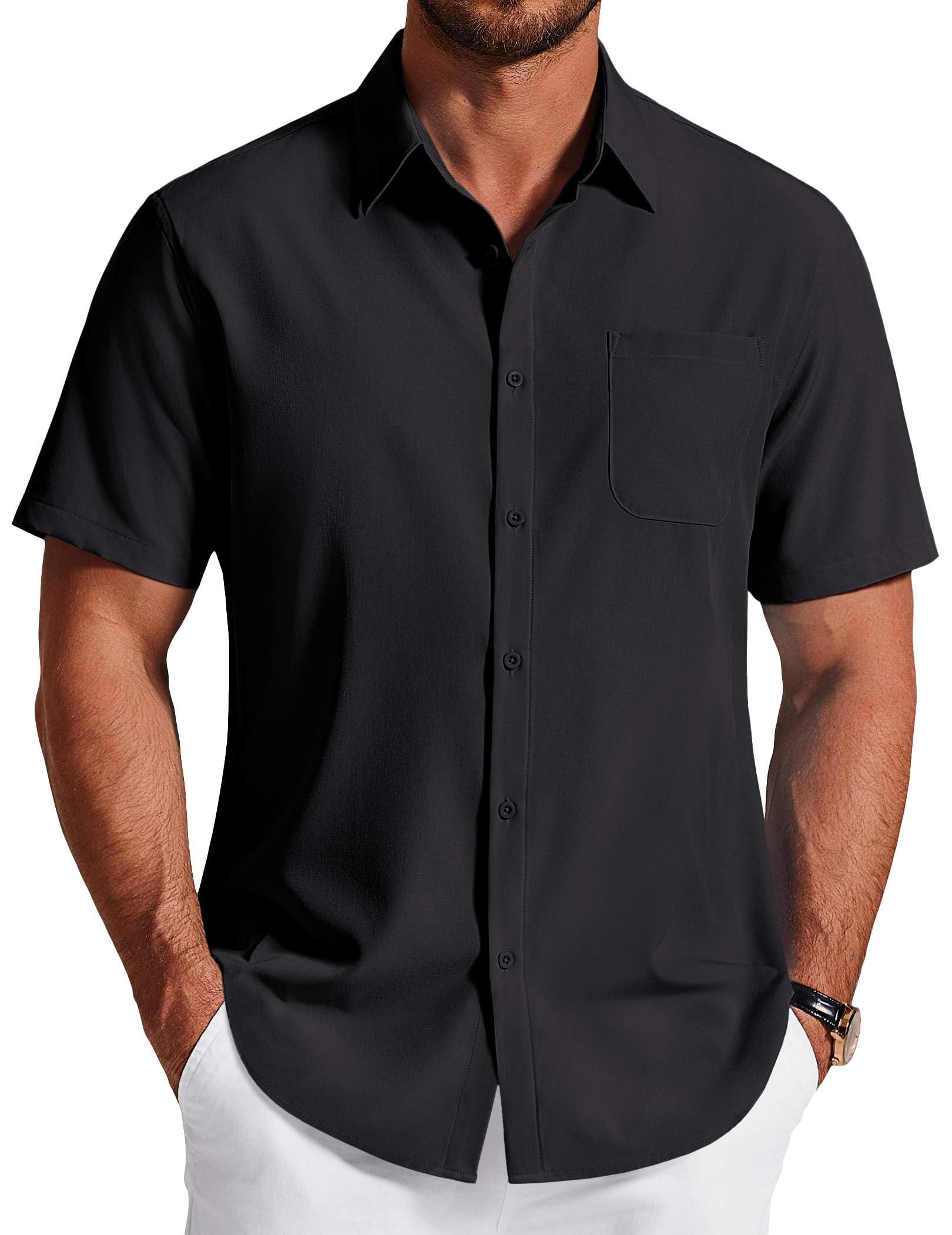 COOFANDY Mens Short Sleeve Dress Shirts Wrinkle Free Casual Button Down Shirts with Pocket