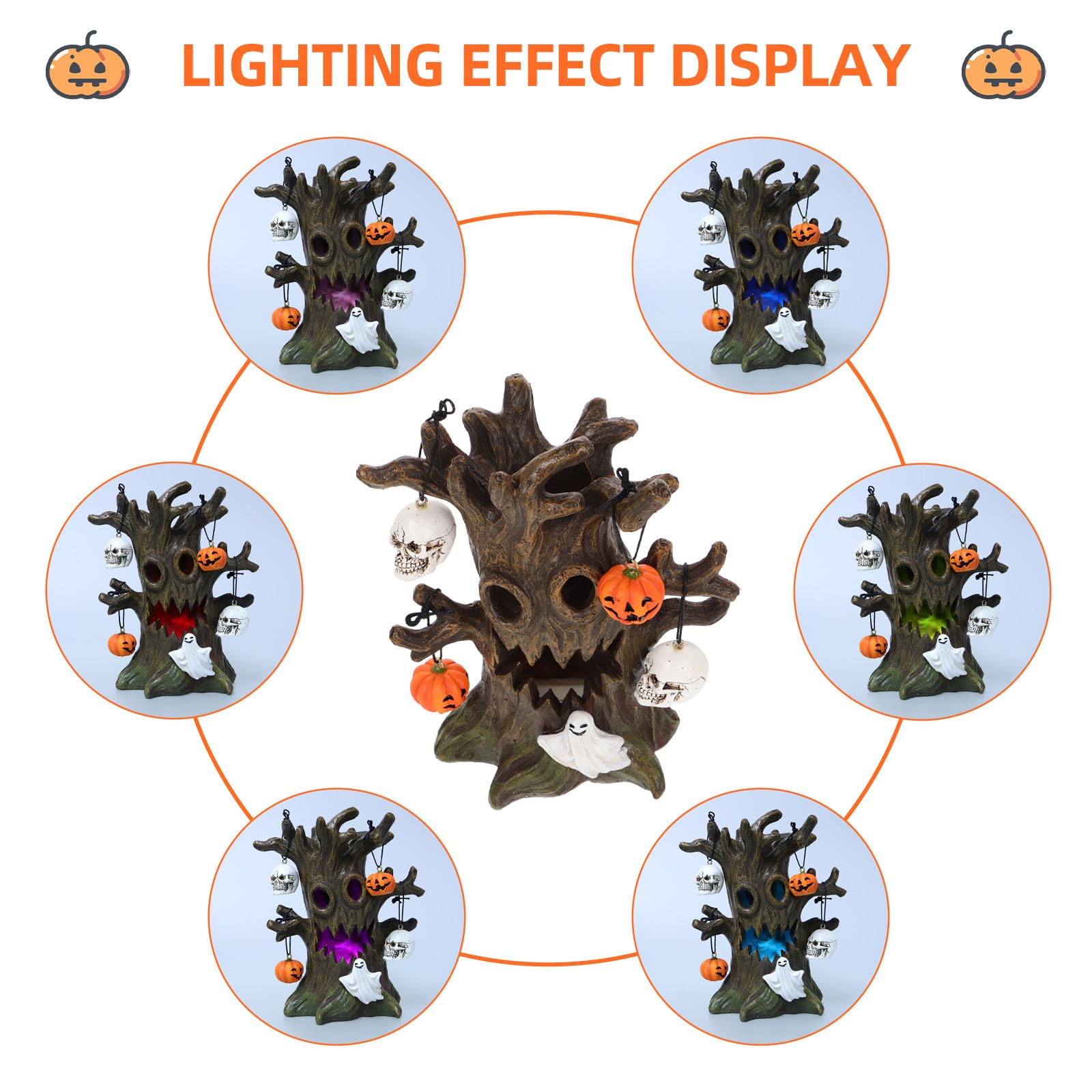 Kichvoe Decorazione di Halloween in Resina Teschio, Zucca e Albero Luminoso, Atmosfera Spettrale la Casa, per Addobbi Festivi Interni e Tavoli