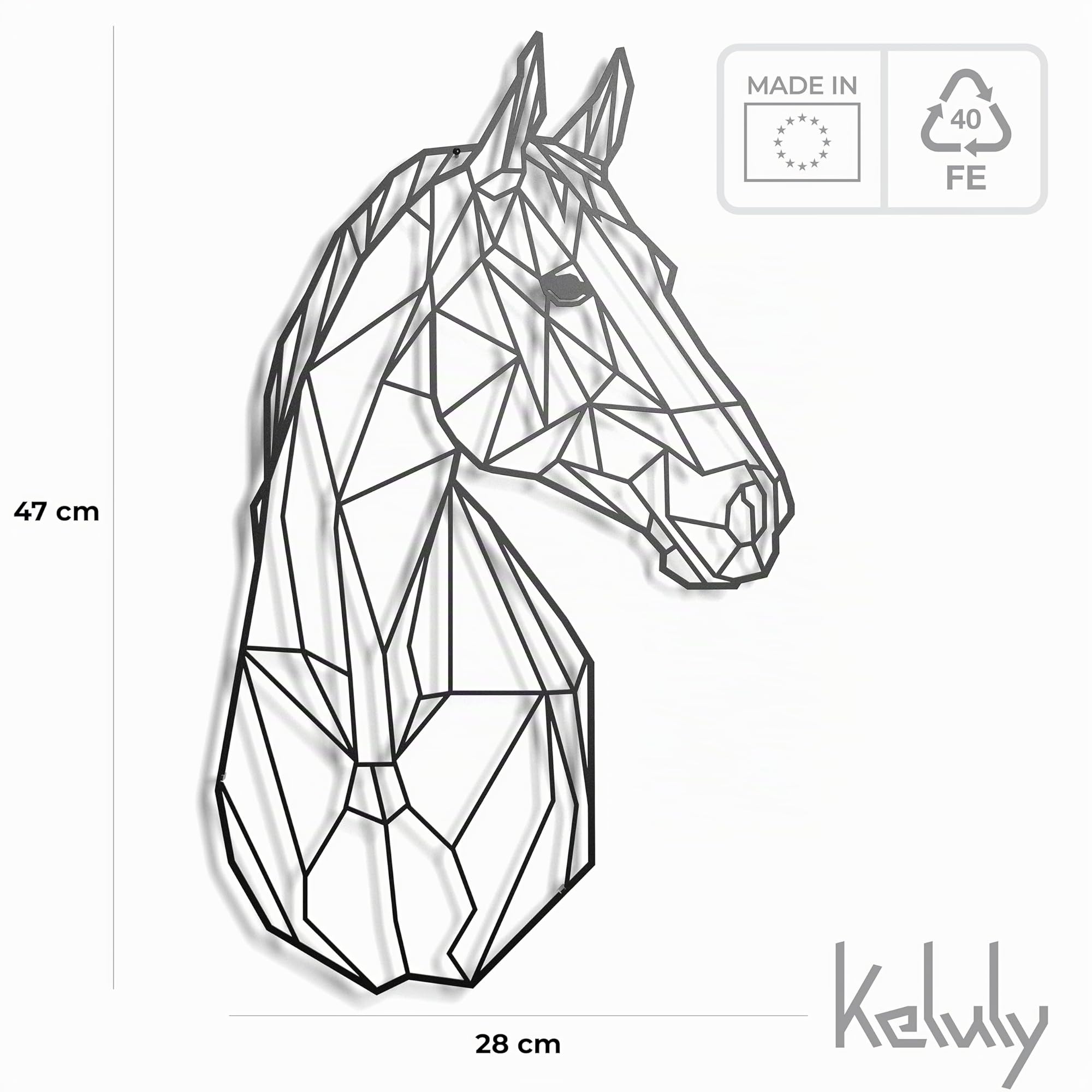 keluly Decorazione in metallo - Scultura da parete galleggiante, con ombre, in acciaio (43 x 31 cm, cavallo)