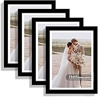 Vista 100 de Juego de 4 portarretratos de 4 x 6 pulgadas, hechos de vidrio real y marco de madera gris, exhibición en pared o mesa, para fotos de 3.5 x 5