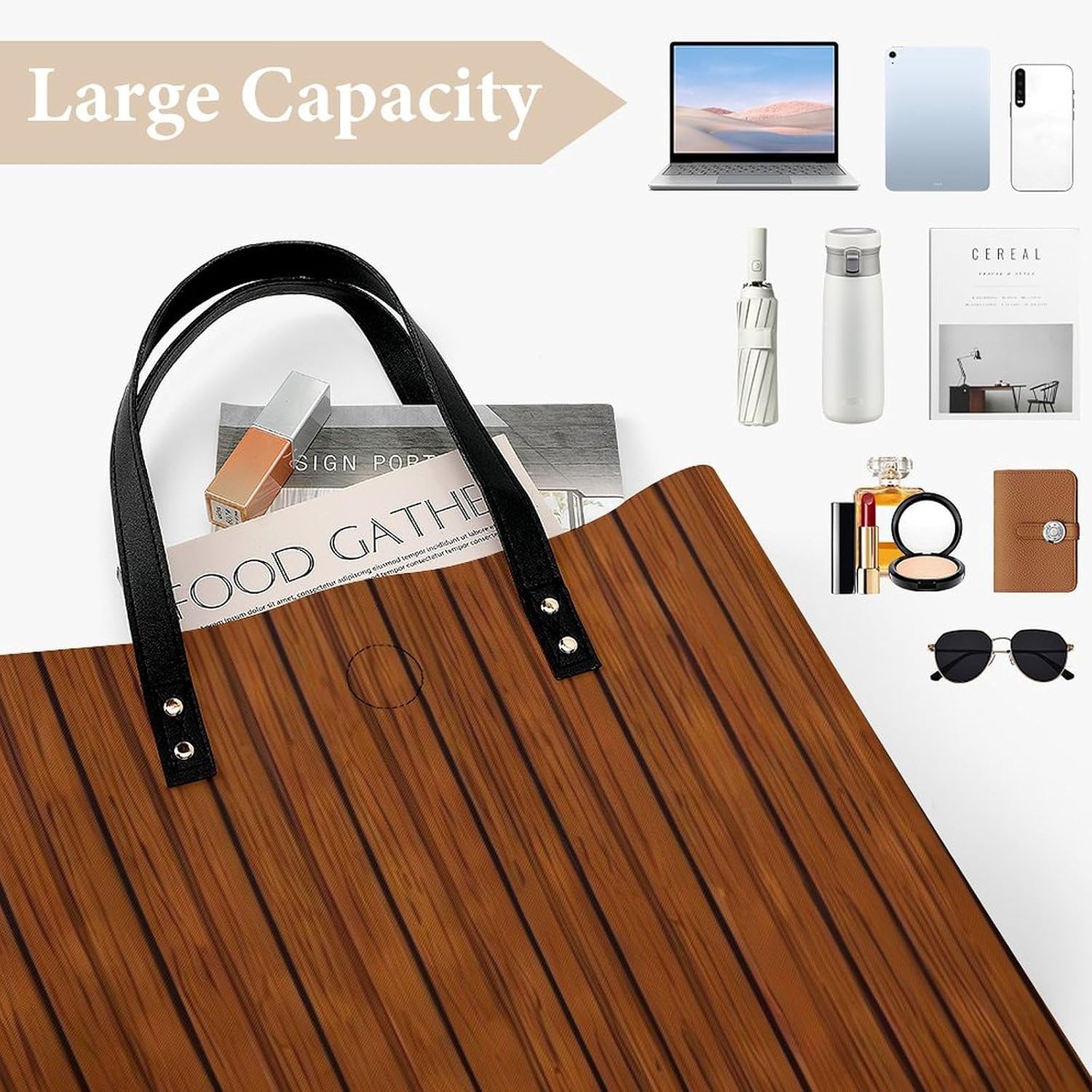 Brown Wood Pattern Handbags Large Capacity, Tote Bag Stylish Slouchy, Shoulder Bags for Work Beach Travel And Shopping Grocery.