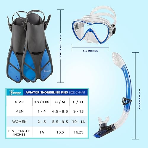 Miniatura 5 de Seavenger Conjunto de snorkel de aviador con bolsa de engranajes