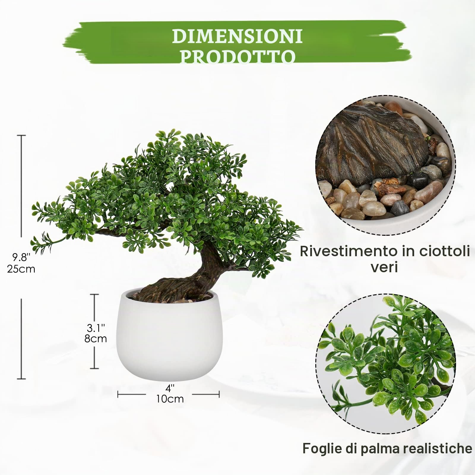 Oairse Bonsai Artificiale Giapponese Decorativo - Pianta Finta in Vaso di Ceramica per Tavolo, Ufficio, Scrivania, Bagno, Mensola, Camera da Letto e Casa