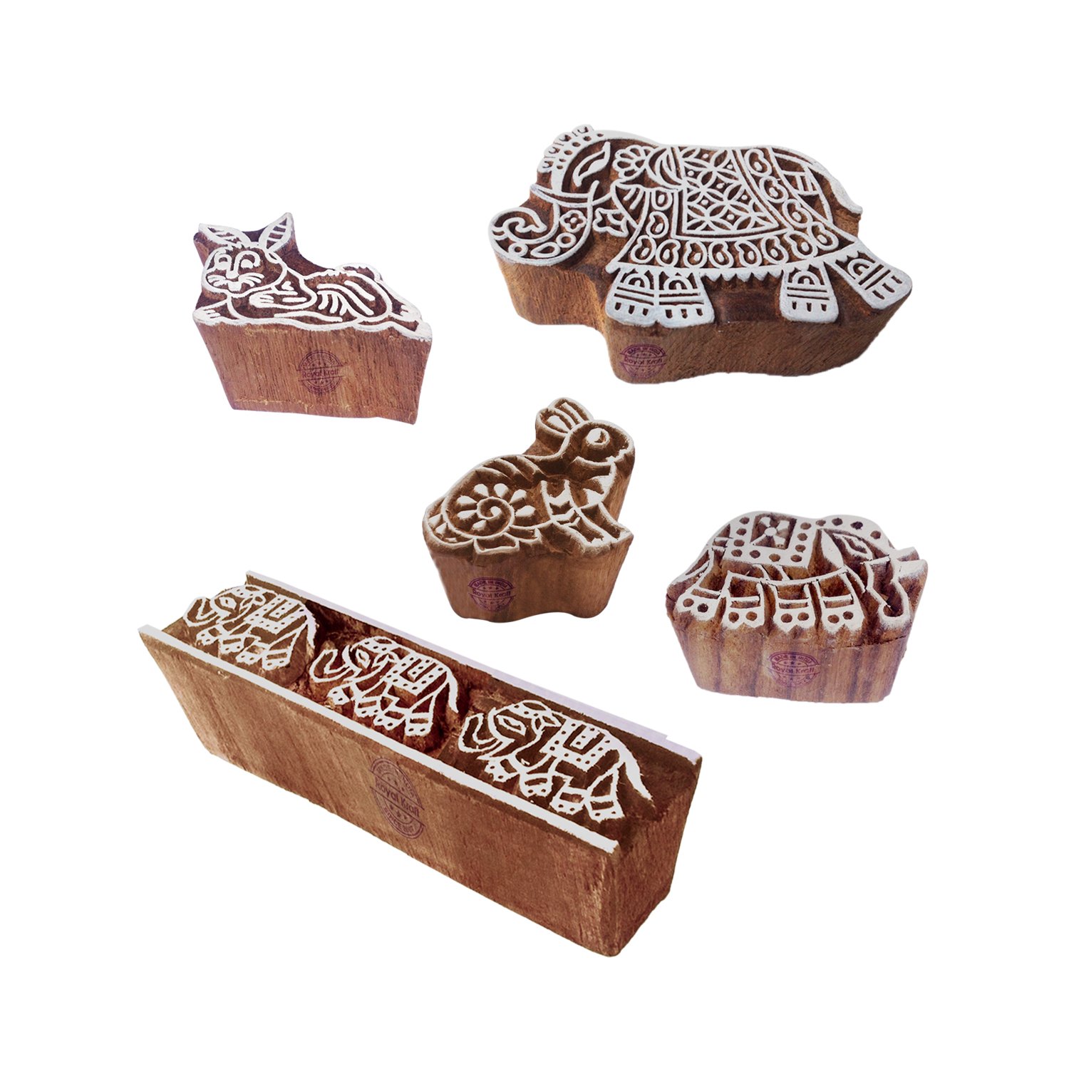 Artisan Designs Rabbit and Elephant Wood Print Stamps (Set of 5)